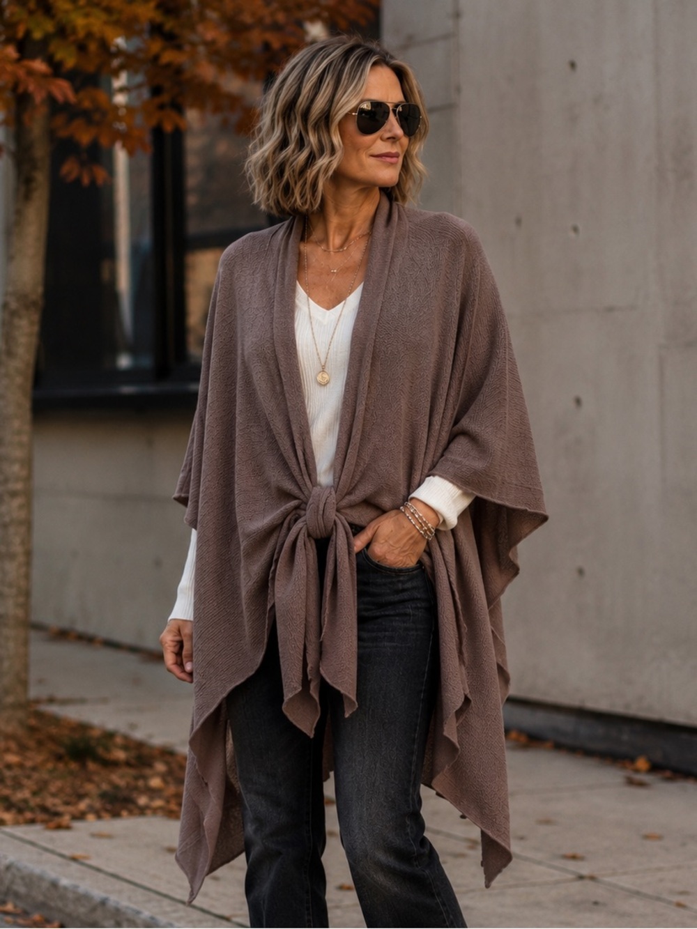 Linda Lundstrom Taupe Draped Cape Coat Oversized Lagenlook